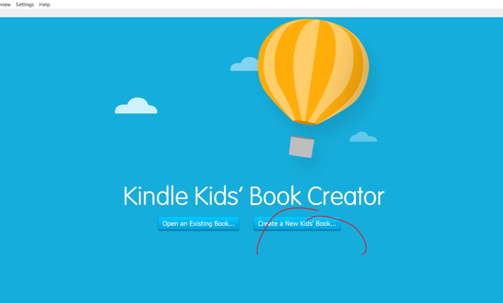 Kindle Kid's Book Creator Opening Screen